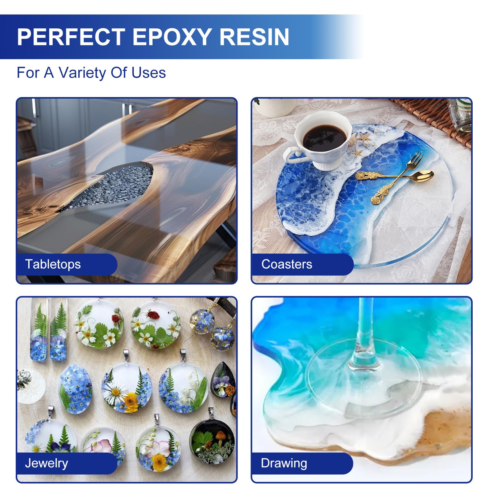 Resina Epoxi Kit 1L (500ml Resin + 500ml Hardener), 1:1 Ratio Crystal Clear Casting Resin Set with Gloves, Measuring Cups & Sticks – Ideal for Wood, Jewelry, Art & DIY Crafts