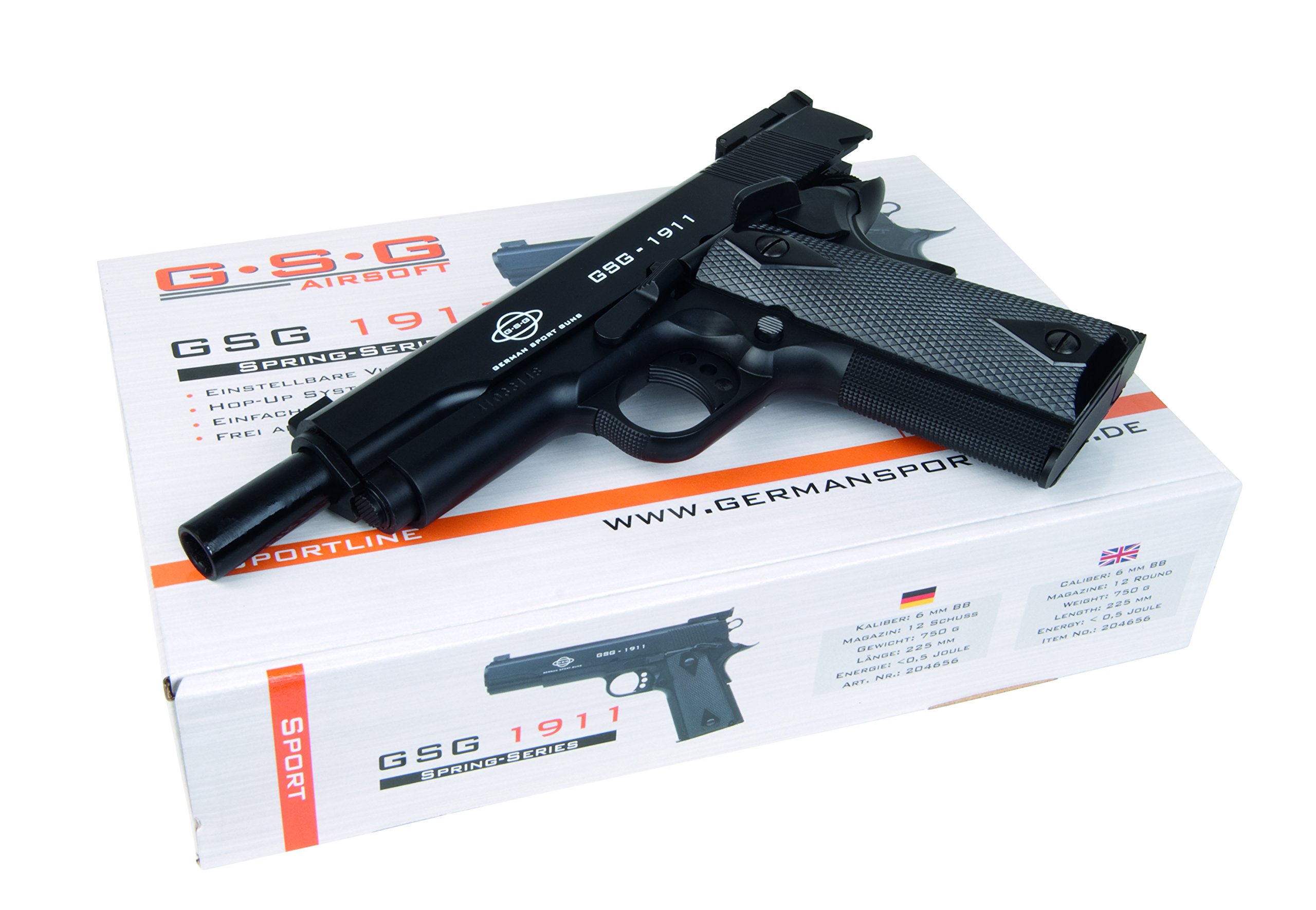 GSG Softair Pistole 1911 Kaliber Federdruck, Schwarz, 6 mm, 204656