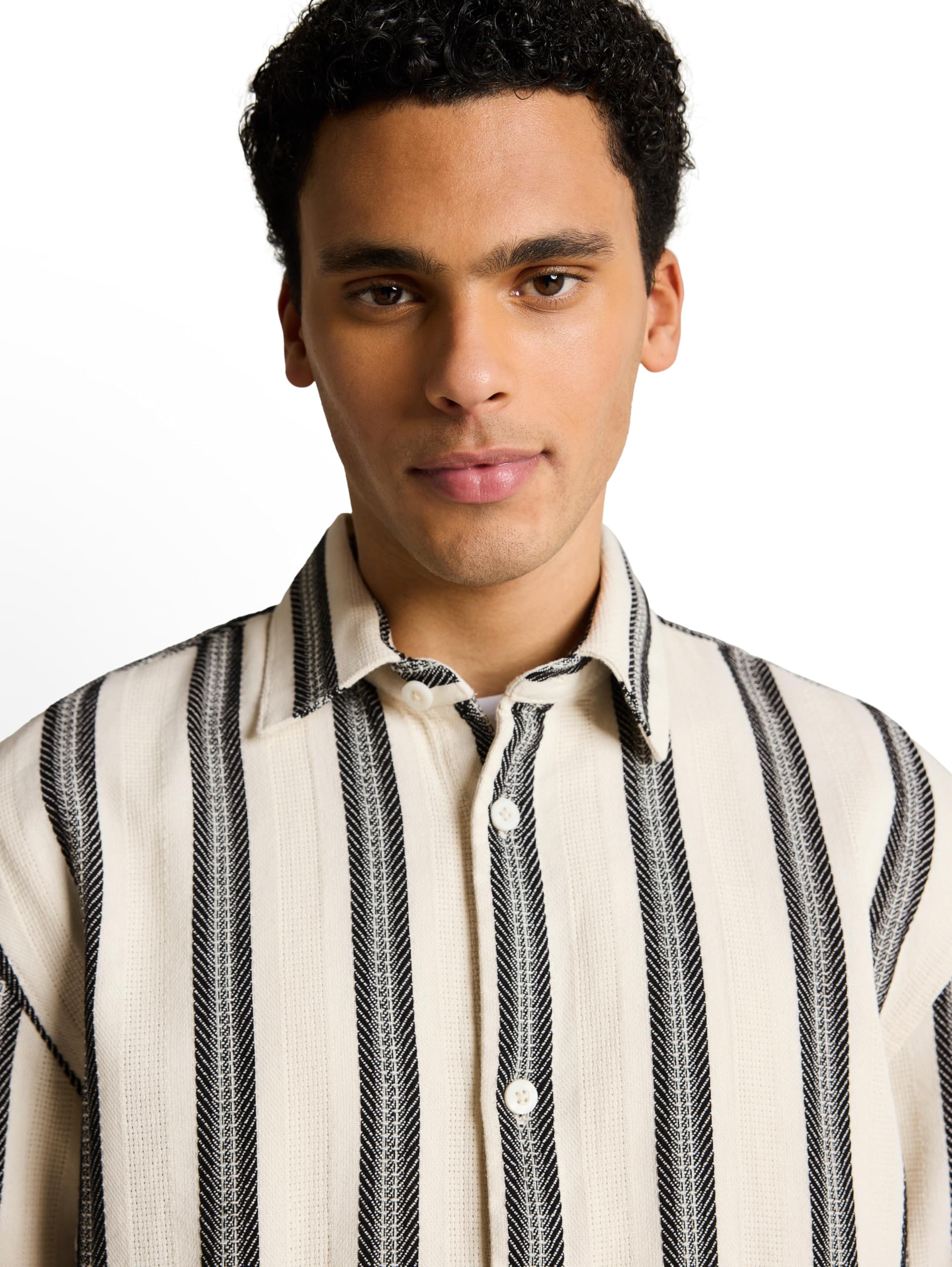 Tom Tailor Denim Herren 1050976 Loose Fit Kurzarmhemd mit Streifenmuster