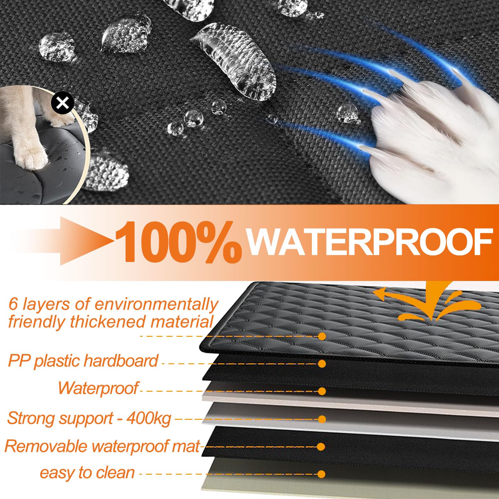 Funda De Asiento Coche Para Perro Trasero, Extensor Trasero Impermeable Perros Con Parte Inferior Dura, Tela Oxford 1680D Mejorada, Soporta 600 Libras