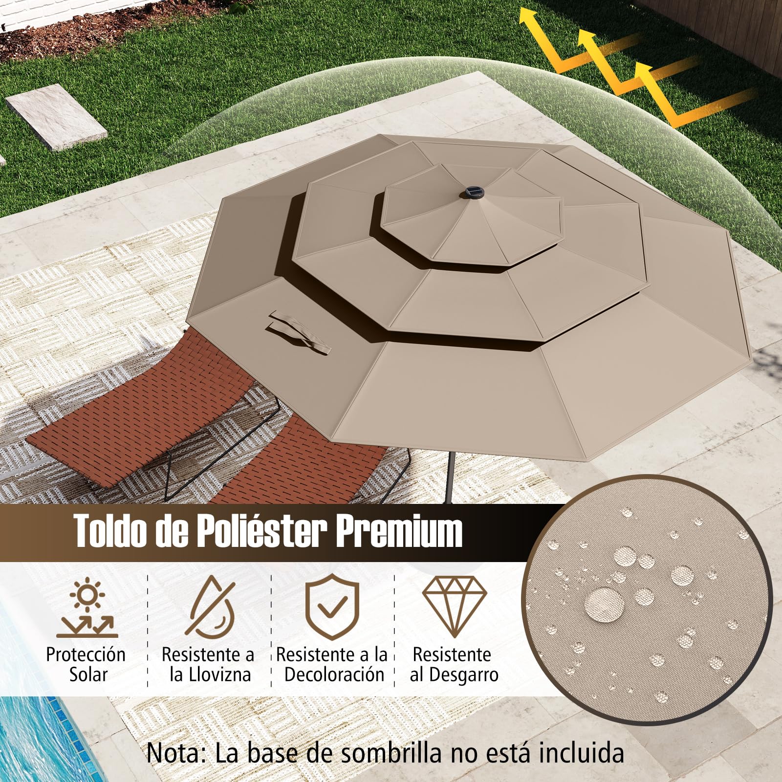 COSTWAY Sombrilla Terraza Exteriorφ300 cm, Parasol con Botón de Inclinación, Manivela, 8 Varillas Resistentes, Sombrilla Jardín Playa Piscina