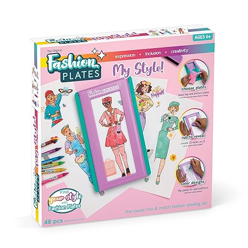 Fashion Plates My Style – Girls Mix-and-Match Drawing Kit, Arts and Crafts, Coloring, Art Supplies, Craft Supplies, Stencils, Crayons Included, Create Your Own Designs, Ages 6+