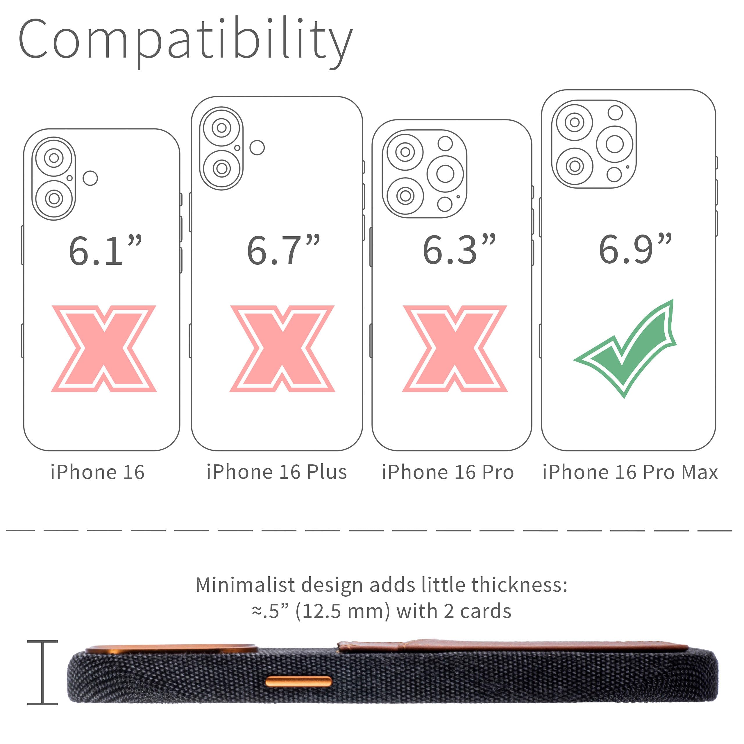 Dockem Custodia Portacarte in Tessuto per iPhone 16 Pro Max con Piastra Metallica Integrata per Montaggio Magnetico, Portafoglio in Vera Pelle con 2 Slot per Carte: M2F [Grigio e Marrone Chiaro]