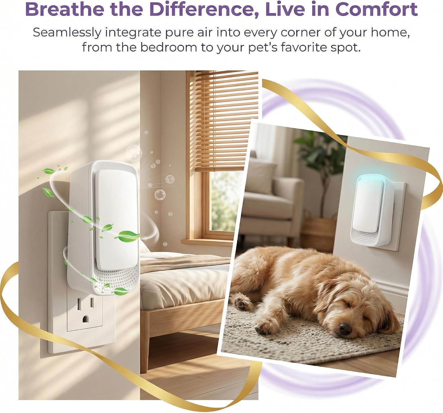 Plug In Air Ionizers - Negative Ion Technology Air Purifier - Quiet Operation Air Freshener for Home, Bedroom, Office, Garage Room - Portable Air Purifiers Odor,Pets Smell - Air Cleaner White (4 Pack）