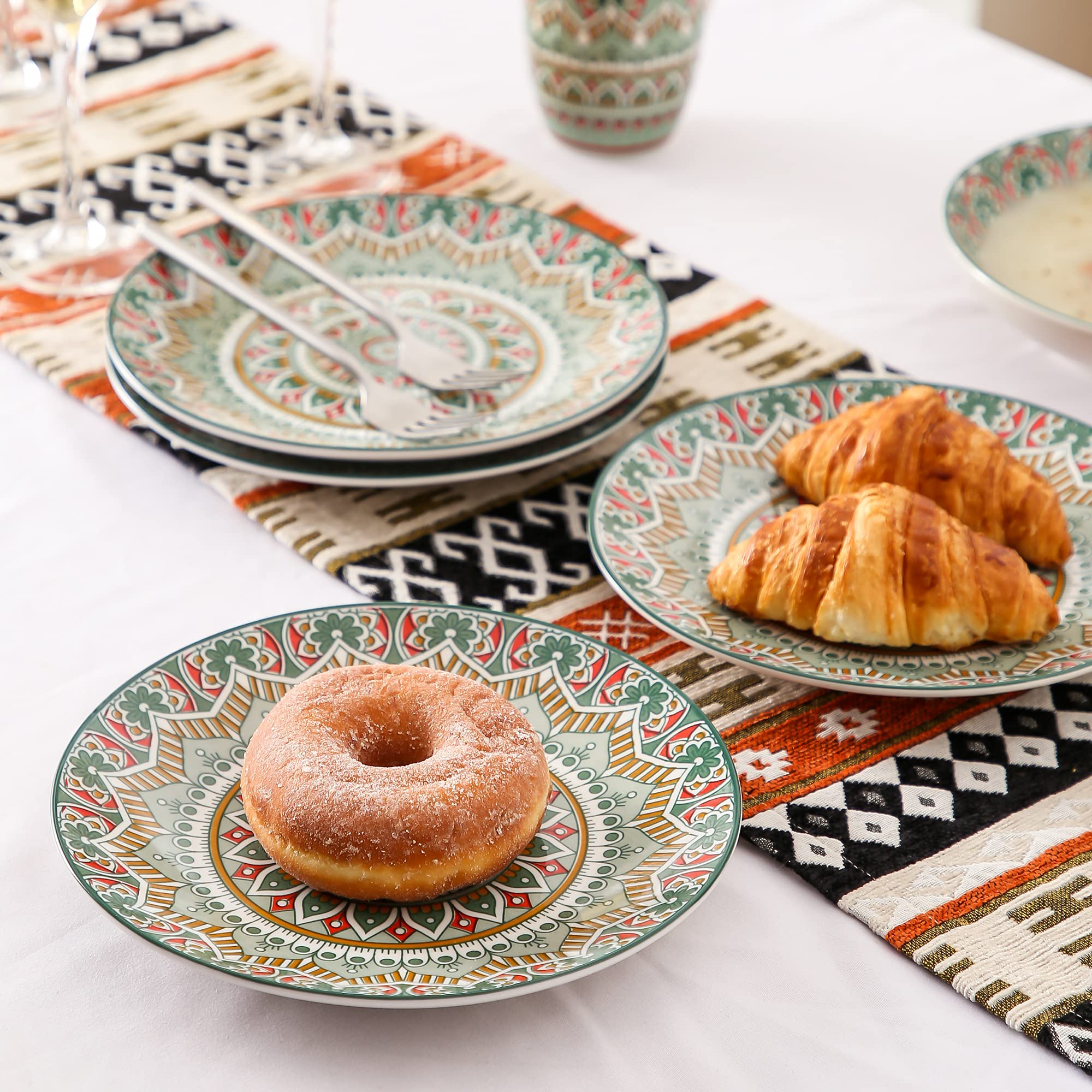 Tafelservice Kuchenteller, vancasso Dessertteller Porzellan, 12 teiliges Kuchenteller Set, MANDALA Serie Ø 21,2 cm Flachteller für Frühstück, böhmischer Stil