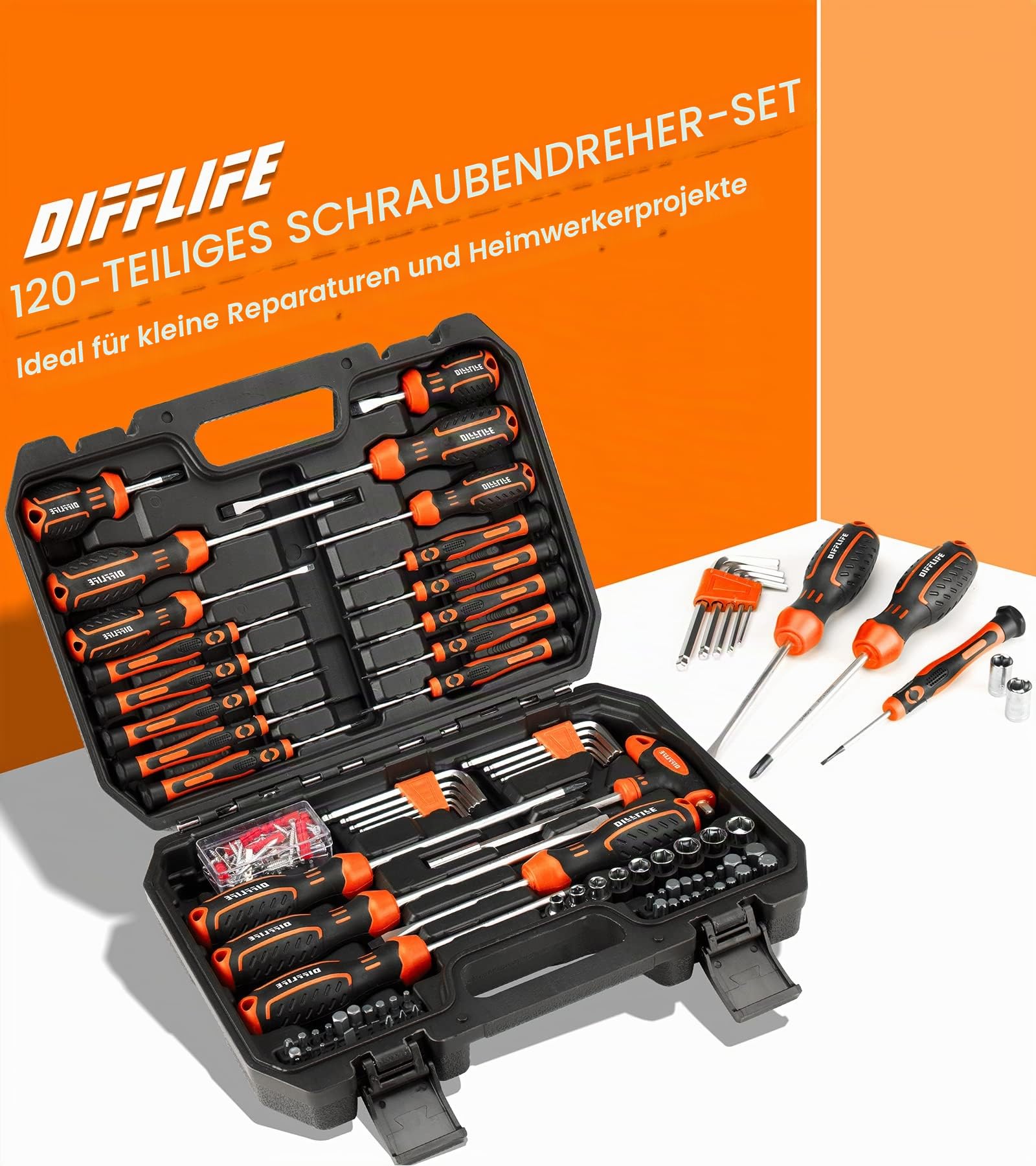 Schraubendreher-Set mit Koffer, 120-teilig, inkl. Schlitz, Kreuzschlitz, Sechskant, Pozidriv, Torx und Präzisions-Schraubendreher-Set, Werkzeuge für Herren (120-teilig)