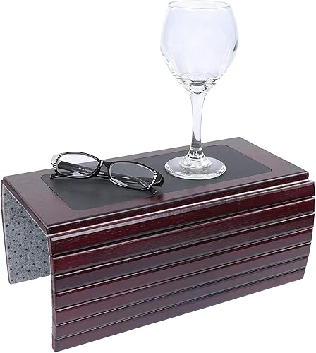 Miniatura 6 de 7Penn Reposabrazos de bambú natural para sofá, antideslizante, soporte para bebidas, para reposabrazos de borde cuadrado, acabado caoba