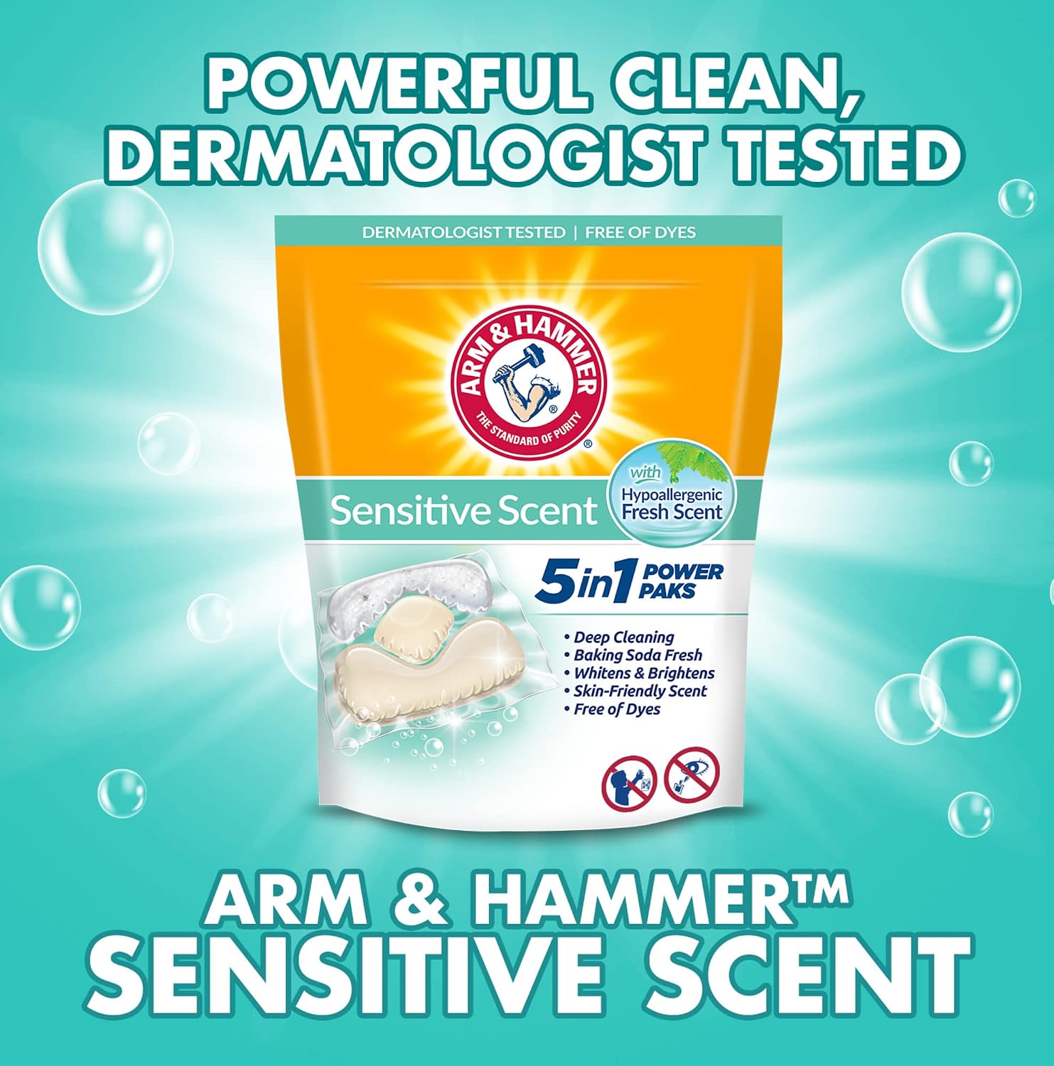 Arm & Hammer Sensitive Scent 5-in-1 Laundry Detergent Power Paks, 50 count