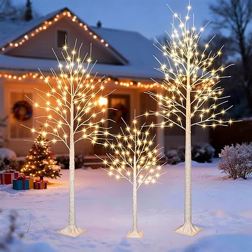 Miniatura 7 de iBaycon Luces de Árbol de Abedul Navideño de 8 Pies, Árbol de Abedul Iluminado LED Árboles Artificiales con 8 Modos Temporizador, Árboles