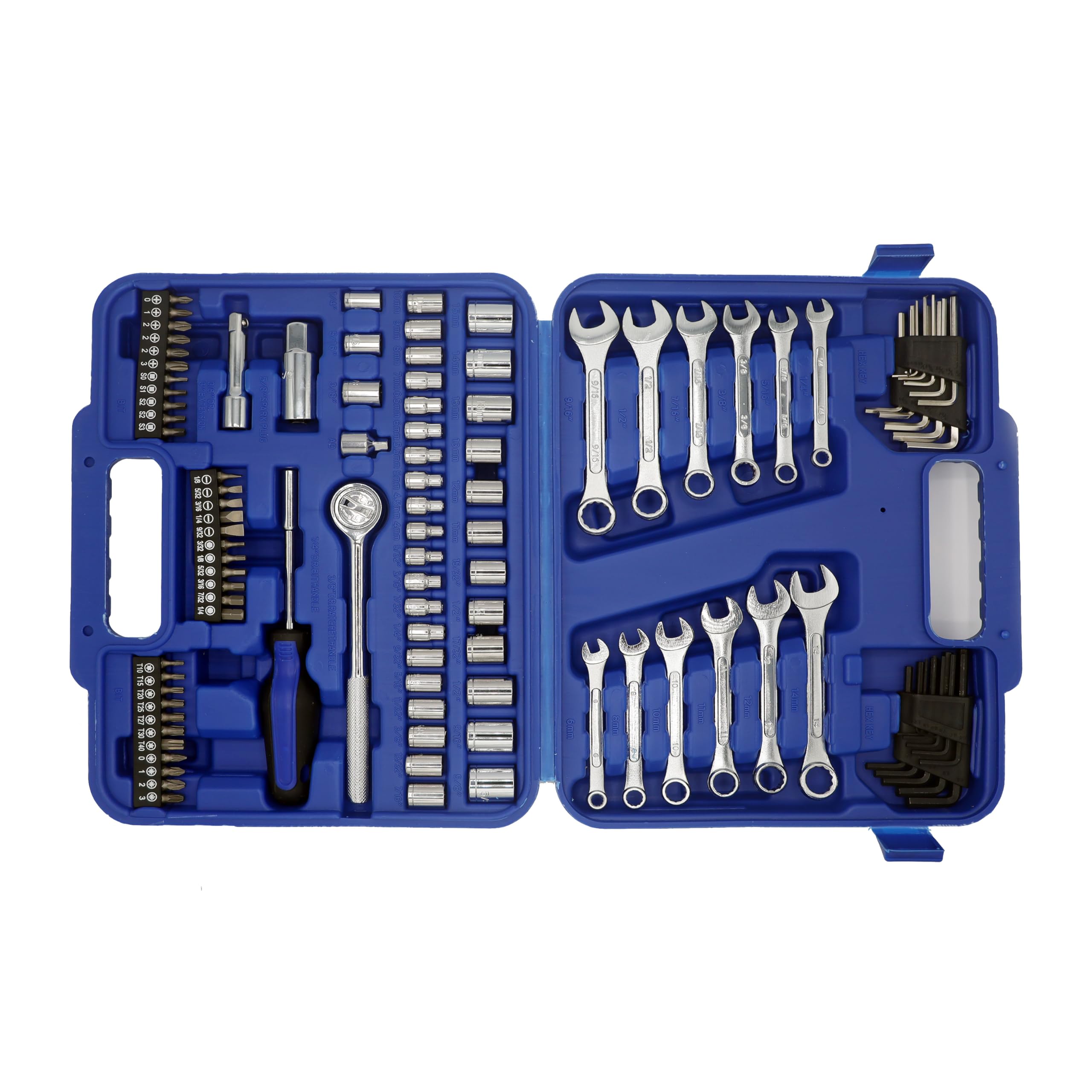 Ultra Steel 113-Piece Professional Mechanic Tool Set with Ratchet, Sockets, Wrenches, Hex Keys, Bits, Blow Mold Case