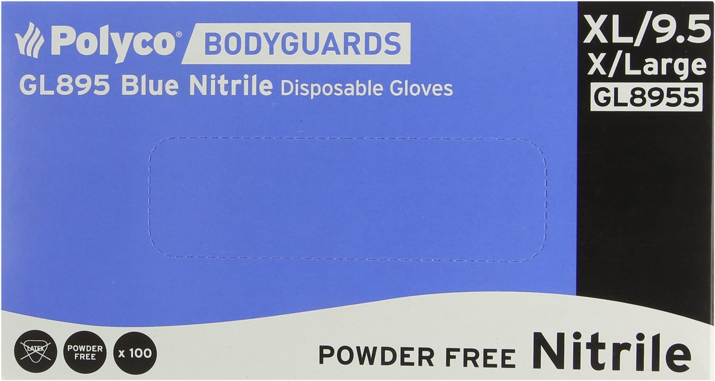 BM POLYCO GL8955 Bodyguards Powder Free Nitrile Disposable Glove, Blue, Extra Large, Pack of 100 -Packaging may vary