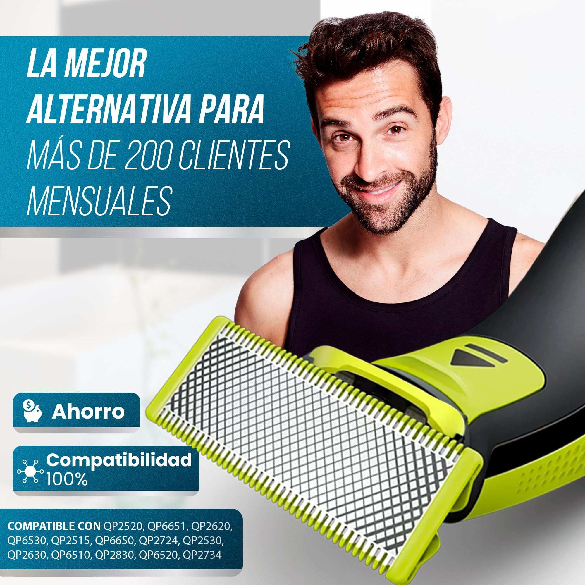 Cuchillas de Recambio compatibles con OneBlade– Acero Inoxidable, Doble Cara, Anti-Irritación, Duración 4 Meses – Para QP2520 QP2530 QP6510 QP6520 y Más – Afeitado Suave en Rostro y Cuerpo