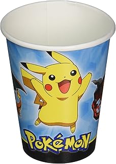 amscan Electrifyingly Cute Pikachu & Friends Birthday Party Paper Cups (8 Pack), 9 oz, Blue