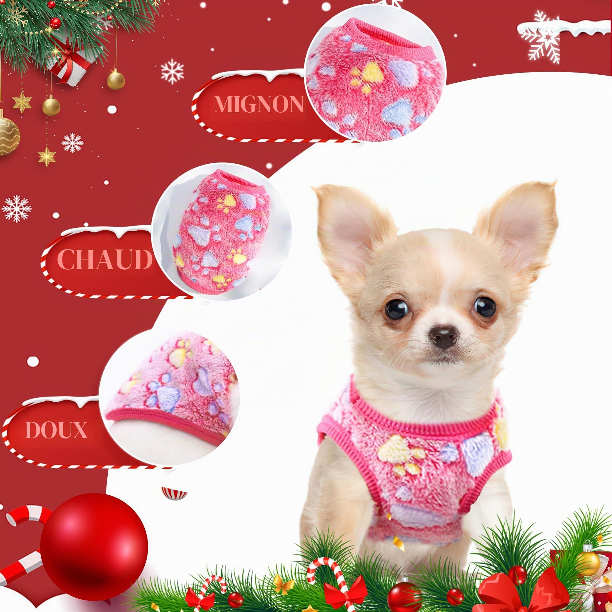 Lot de 2 Pulls d'hiver en Polaire pour Chien, Chihuahua, Taille XXS