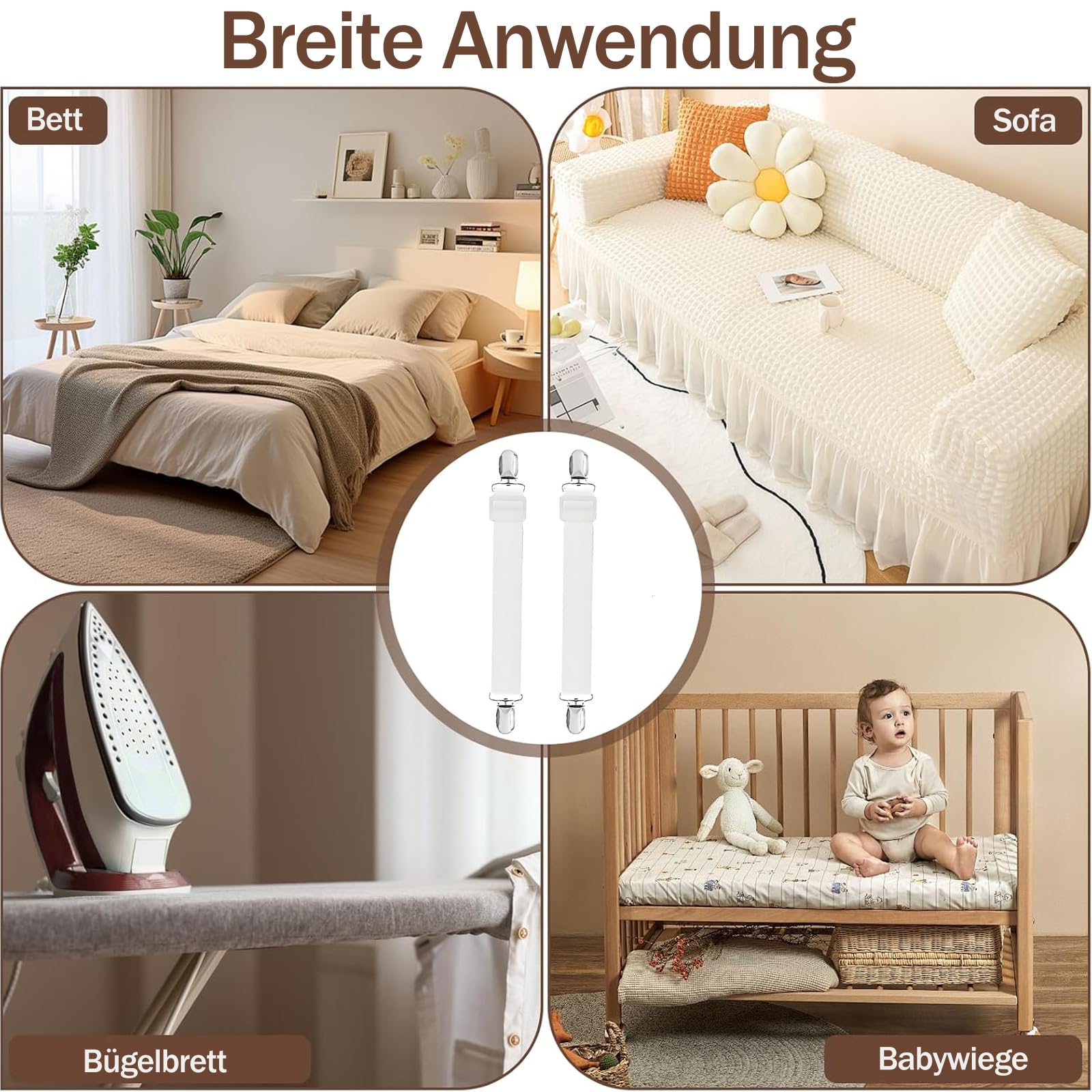 4 Stück Verstellbare Bettlakenspanner 50-180cm - Damit Dein Bettlaken Immer Straff Sitzt