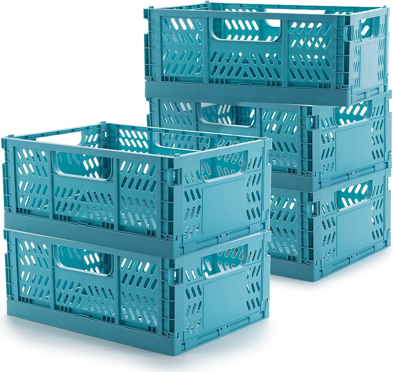 Olyzer 5 Pack Plastic Storage Basket, Folding Storage Box Crate Organizer with Handle for Shelf