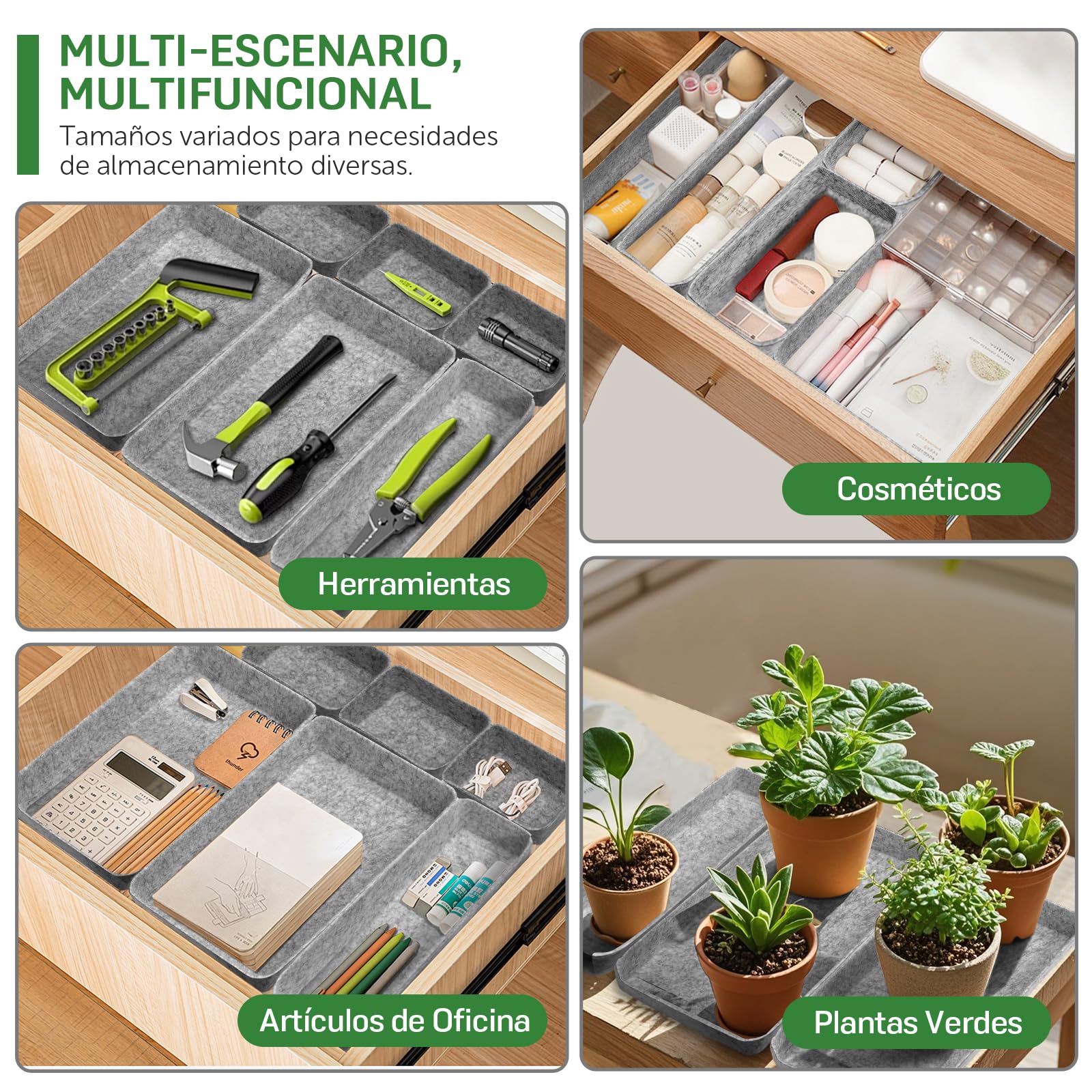 Captainfive organizador de cajones 20 piezas cajas apilables de fieltro para escritorio armario