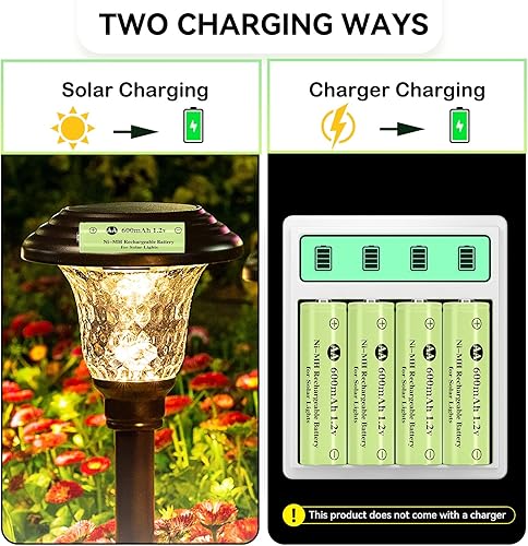 Miniatura 5 de Ni-MH Baterías AA recargables, pilas solares AA de 600 mAh 1.2 V para paisajismo de jardín, luces solares al aire libre, luces de cadena, luces de