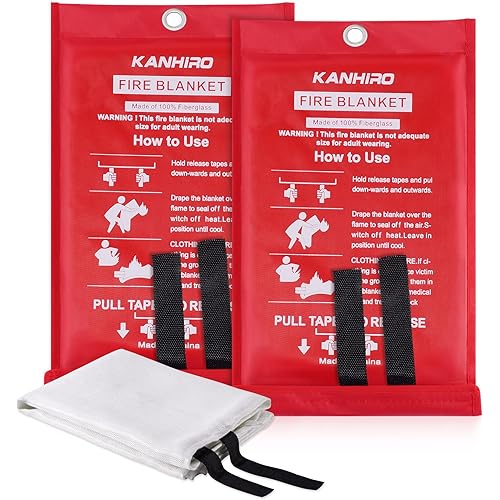 kanhiro Fire Blanket Emergency for Home Kitchen - Fiberglass Fire Suppression Blanket Great for School, Fireplace, Grill, Car, Office, Warehouse (2 Pack, 39 in X 39 in)