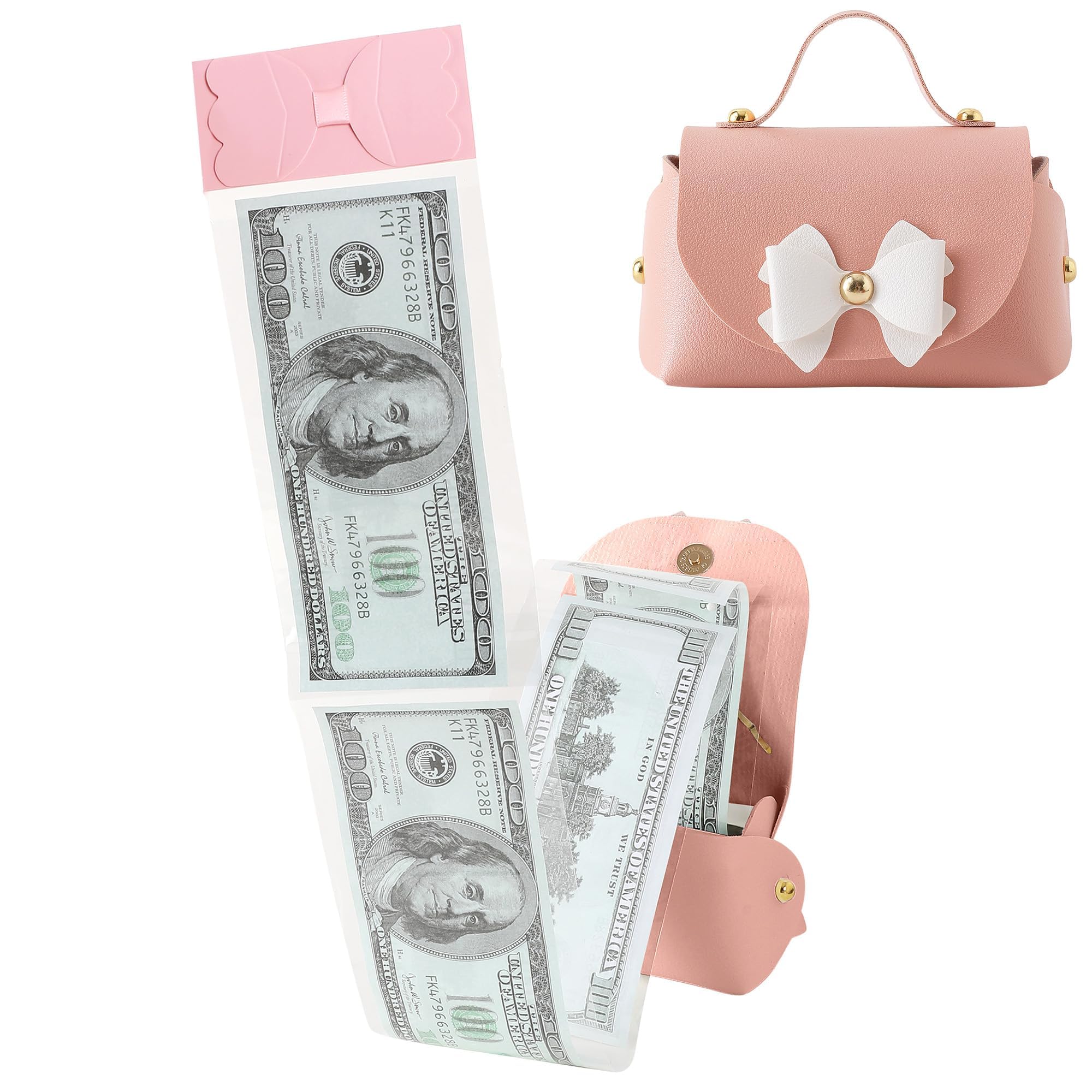 Litvana Leather Money Surprise Box - Pull Cash Box with a Gift Bow for Birthday, Anniversary, Pink