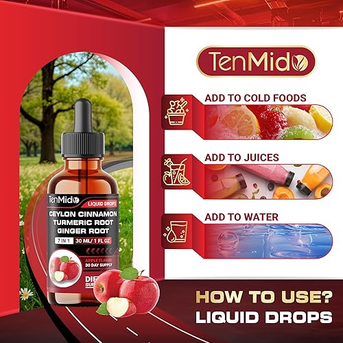 Miniatura 5 de Tenmido Ceilán - Gotas líquidas de canela 7 en 1 con cúrcuma, berberina HCl, jengibre, vinagre de sidra de manzana, diente de león y pimienta negra,