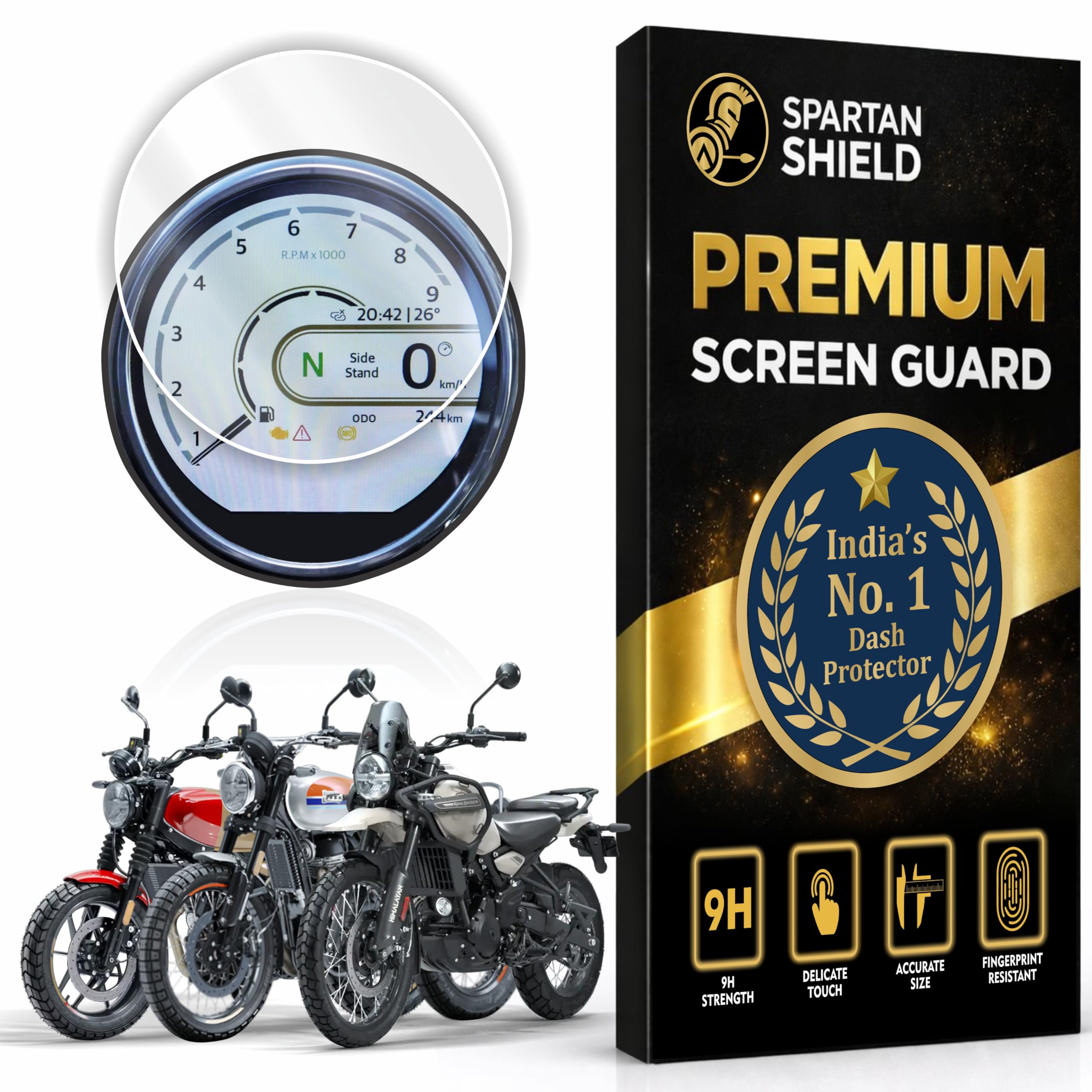 Spartan Shield Digital Meter Screen Protector For ROYAL ENFIELD GUERRILLA 450 [2025+] || Anti Scratch || Water Resistant || HD Clear || Bubble Free || RE GORILLA 4 INCH TFT Display Cluster Guard || Guerrilla450 Himalayan450 & Bear 650 Instrument Cover || Dashboard Odometer Accessories [Not Tempered Glass]