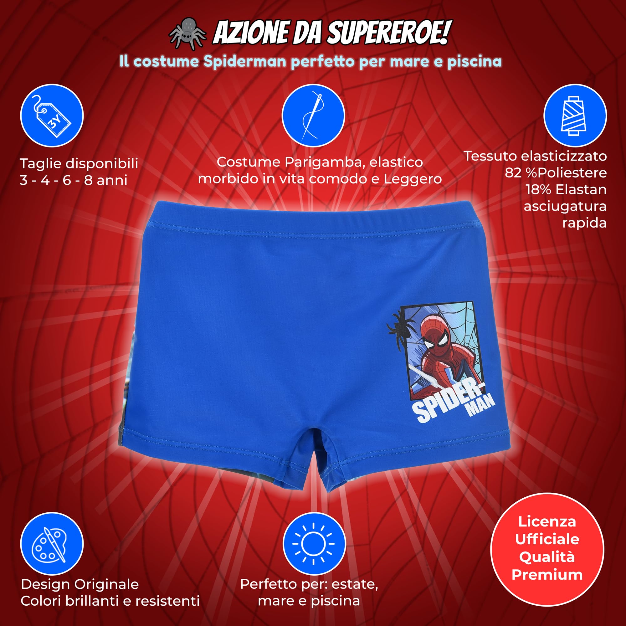 Marvel Maillot de bain pour enfant Spider-Man Mer Piscine Boxer Surf Slip ou Parigamas 3-8 ans Maillot élastique à séchage rapide garçon