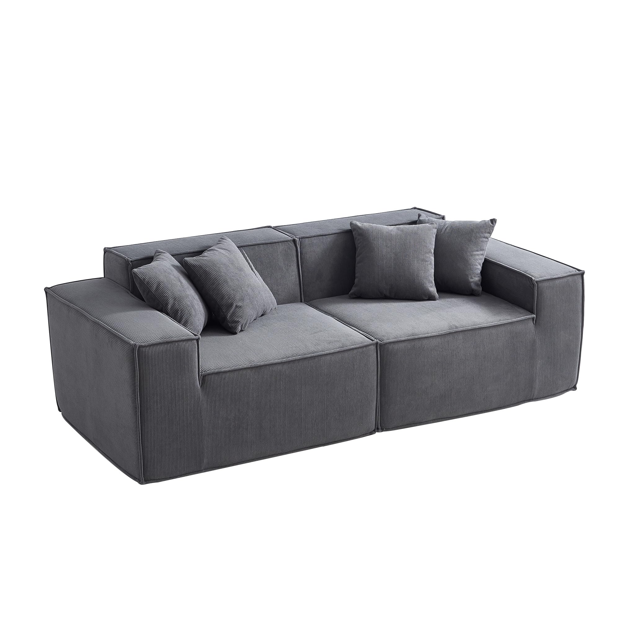 Sofá Cube Modular Espuma Comprimida al vacío envío en Caja Sin Montaje (Pana Gris, Sofá 2 Piezas)