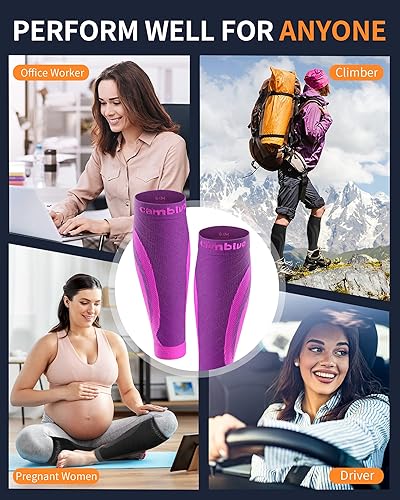 Miniatura 7 de CAMBIVO 3 pares de mangas de compresión de pantorrilla para hombres y mujeres, manga de compresión de piernas para férulas de espinilla, tratamiento