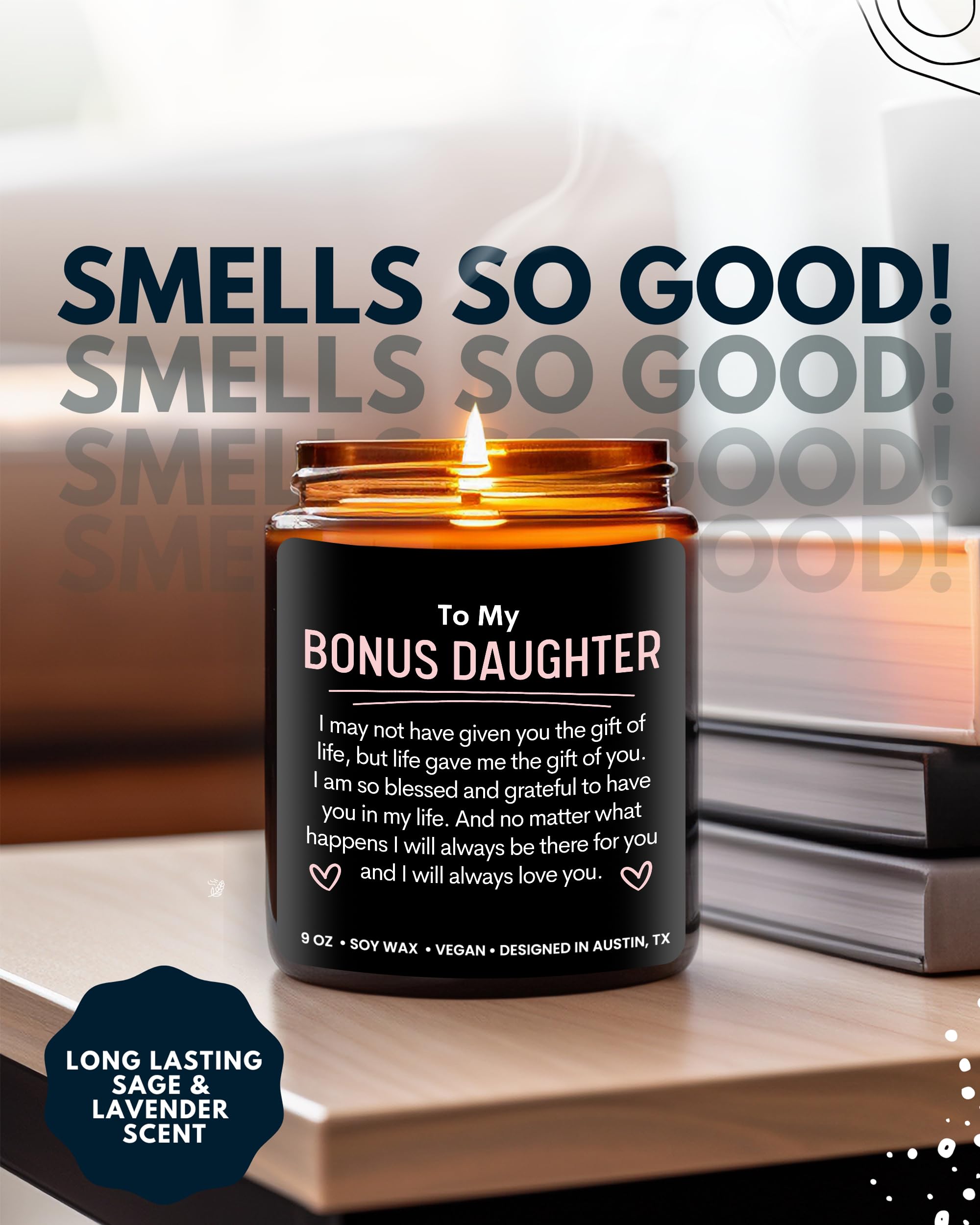 Bonus Daughter Candle, Unique Bonus Daughter Gifts for Women, Stepdaughter Gifts from Stepmom, Birthday Gift for Daughter in Law from Mother in Law, Ideal Present for Christmas, Gift-Ready