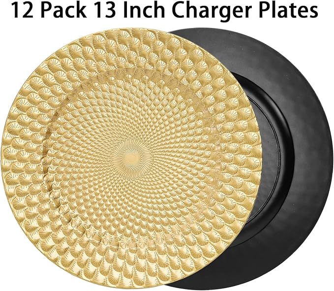 12 Platos Cargadores Dorados 13 Pulgadas Plástico Decorativo Reutilizable miniatura 3