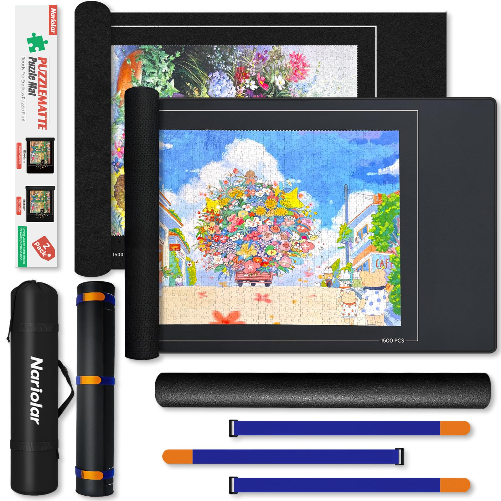 Nariolar Puzzlematte 500/1000/1500 Teile, 2er Set aus Gummi und Filz – Puzzleteppich dient als praktisches Zubehör zur Aufbewahrung und zum Transport von Puzzles