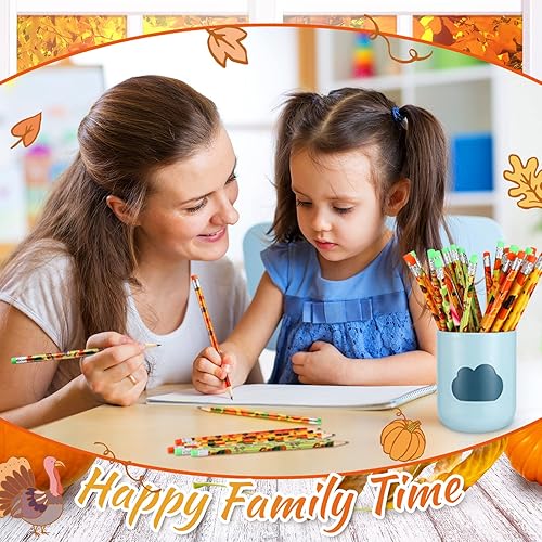 Miniatura 7 de Crtiin Juego de 60 lápices temáticos de otoño, lápices de fiesta de Acción de Gracias, lápices de madera de Acción de Gracias y mini borradores de