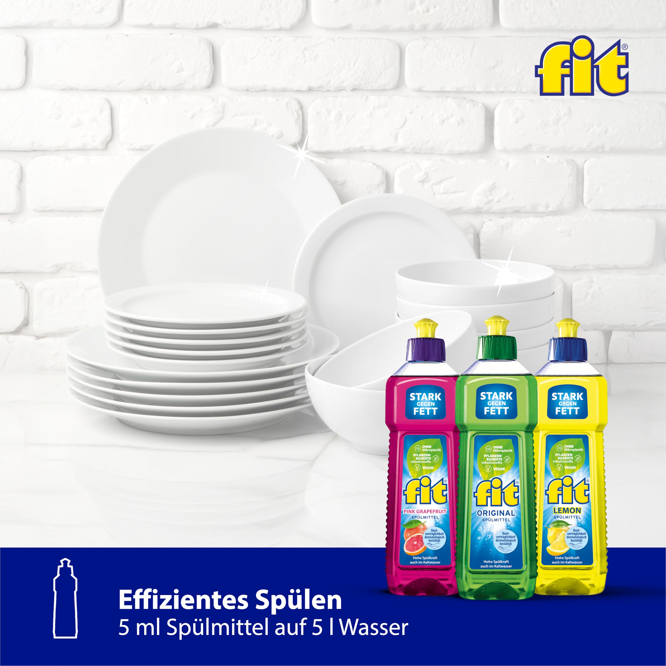 fit Lavavajillas de mano bidón de 10 l, detergente para lavavajillas contra grasa y almidón, respetuoso con la piel, vegano, sin microplásticos, original