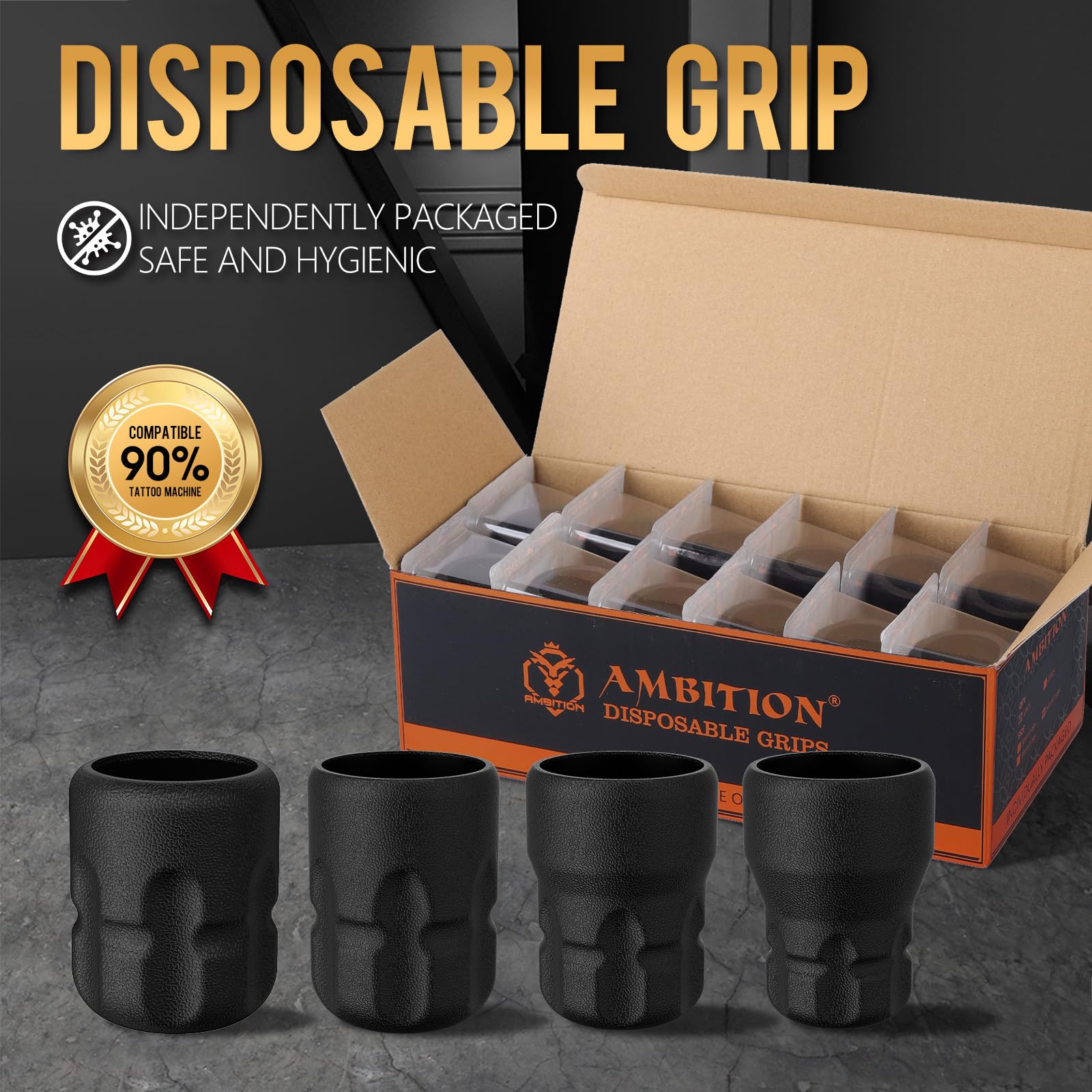 Ambition Soldier P2 Empuñaduras de tatuaje desechables 12 piezas 38 mm cubierta agarre goma
