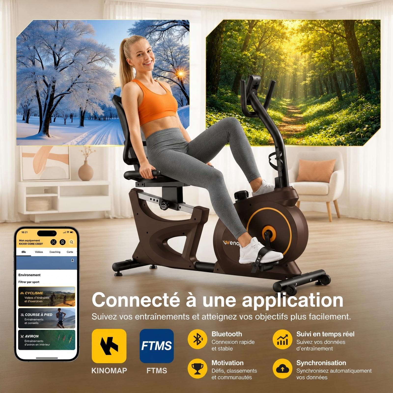 Vélo d'appartement ergomètre avec frein magnétique, capteurs de pouls et écran LCD, 15 niveaux de résistance, ergomètre d'assise avec dossier pour personnes âgées