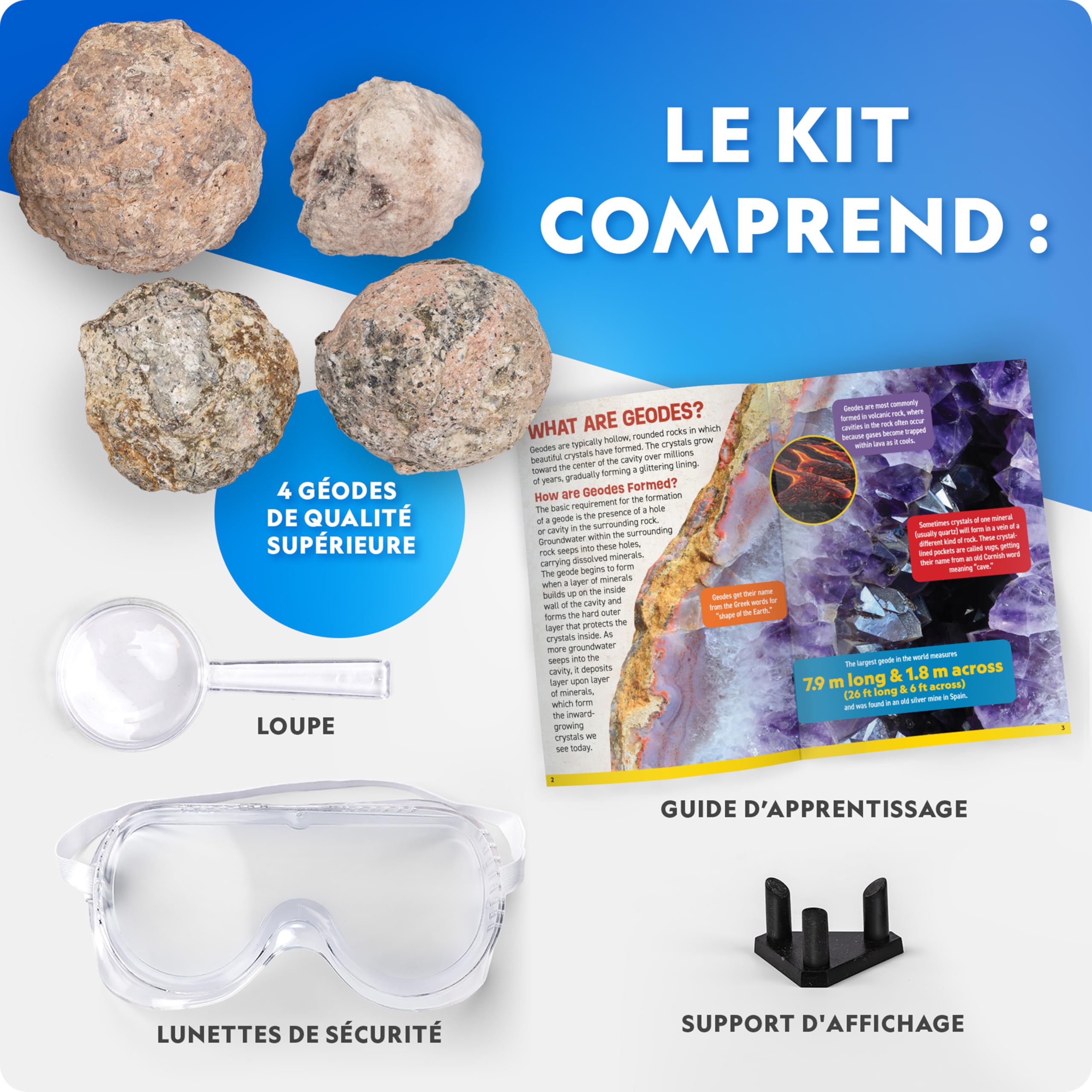 NATIONAL GEOGRAPHIC Brisez 15 Géodes Preiu - Avec Lunettes, Guide D'Apprentissage, 3