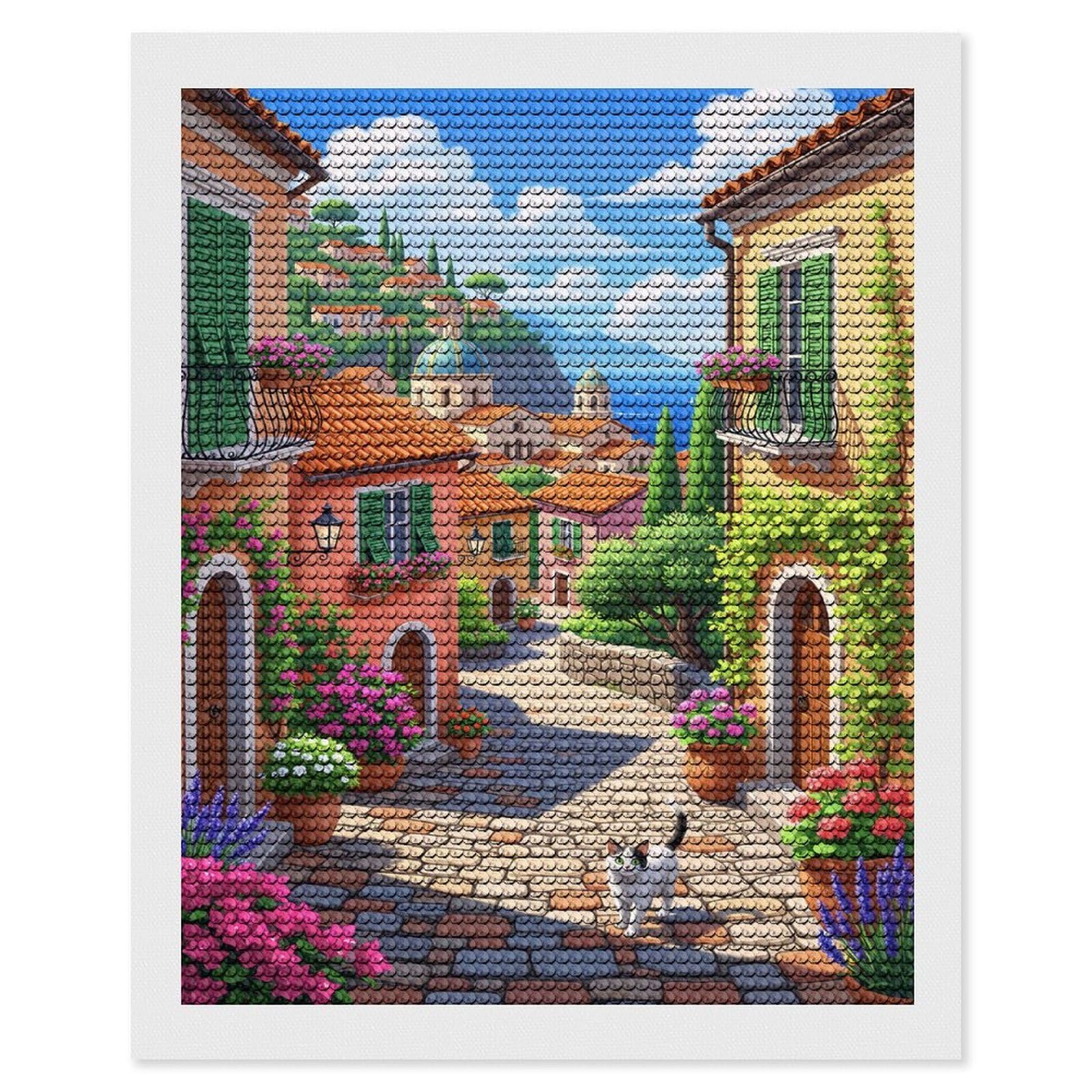 Junmoney Sunlit Stroll Cat in Italian DIY Diamond Art Canvas Kit 16"x20", Pleasing Wall Art Project, Easy Handmade Project, Living Room Decor