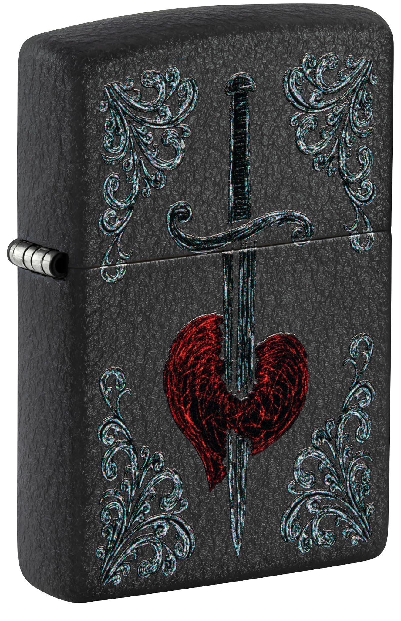 Zippo Heart Dagger Tattoo Design Black Crackle Pocket Lighter