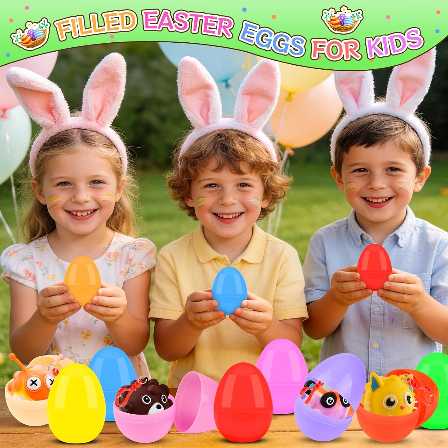 KissFuture 24 Pack Prefilled Easter Eggs with 3D Animal Pop Balls Toys, Easter Eggs Filled for Egg Hunt ,Easter Baskets Stuffers, Easter Gifts for Kids, Easter Classroom Prizes