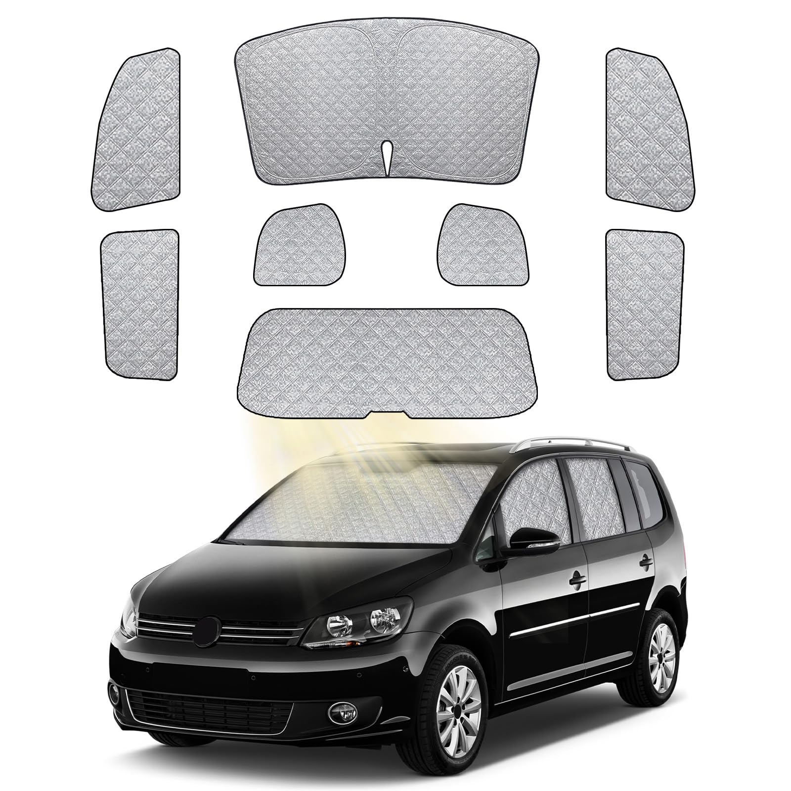 8PCS Sonnenschutz Auto Frontscheibe für VW Touran 5T 2016-2025 | Keine Saugnäpfe Erforderlich, Thermomatte Fahrerhaus Innen, Blockt UV-Strahlen, Privatsphäre und Effektiver Hitzeabwehr