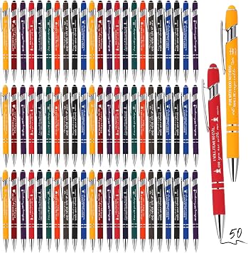 Fuutreov 50 Pcs Christian Pens Gift Bulk Bible Verse Inspirational Ballpoints Screen Touch Positive Scripture Metal Pens for Bible Set Sunday School Teacher Pastor Church Father Men WomenMulticolor