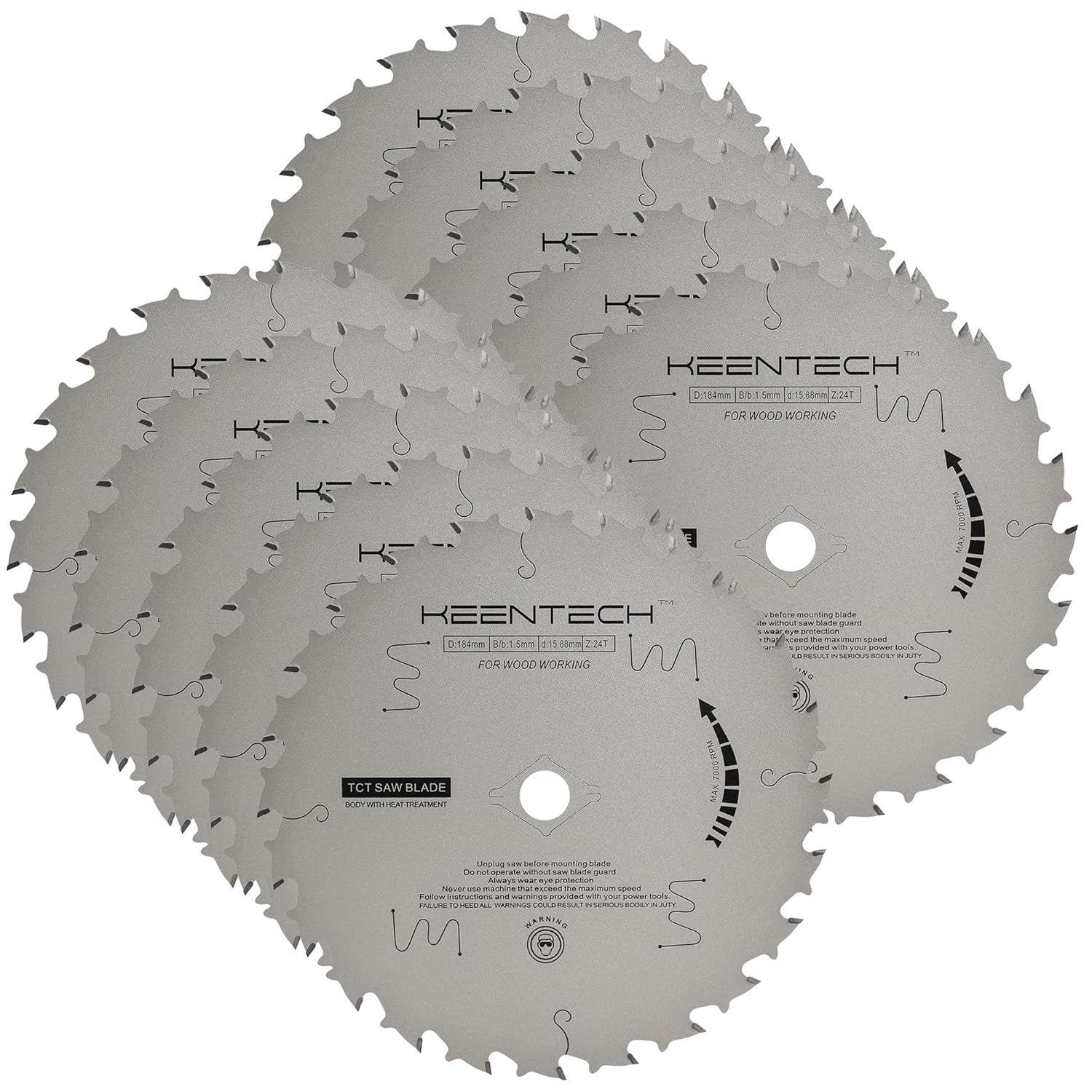 KEENTECH 7-1/4 Inch Woodworking Circular Saw Blade 24T 10-Pack, Non-Stick Coating, Tungsten Carbide Tipped, ATAF Grind, 5/8 Inch Bore with Diamond Knockout