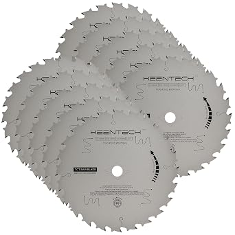 شفرة منشار دائرية للنجارة من KEENTECH مقاس 7-1/4 بوصة 24T، عبوة من 10 قطع، طلاء غير لاصق، طرف من كربيد التنغستن، طحن ATAF، فتحة 5/8 بوصة مع فتحة ماسية