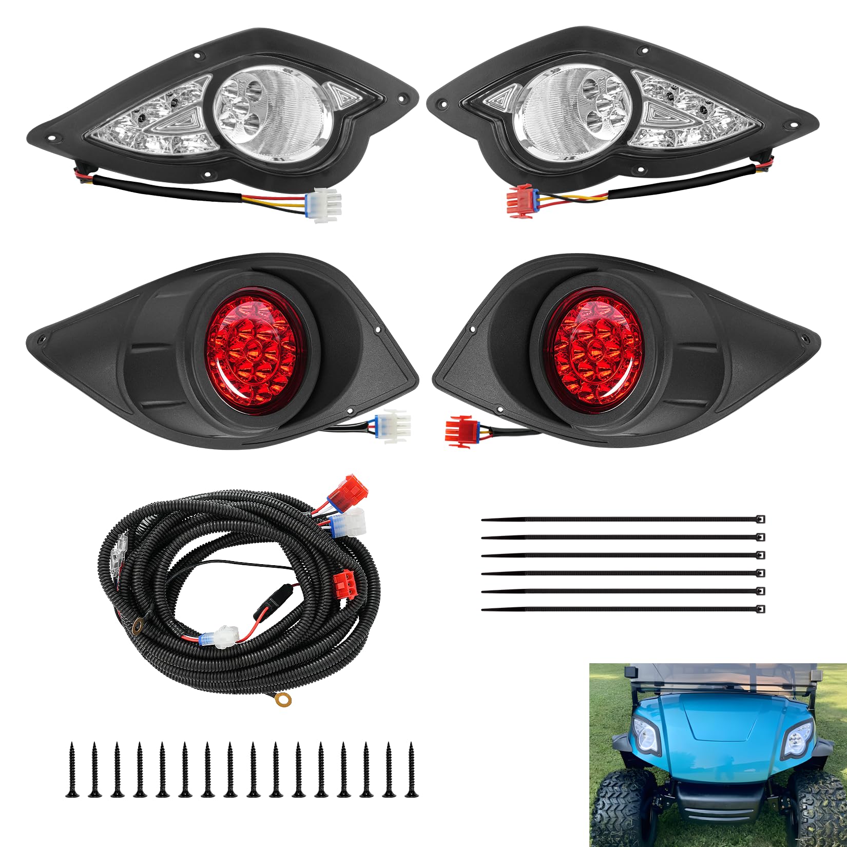 Drive-up Deluxe Golf Cart LED Light Kit for Yamaha G29 2007-2016 Gas or Electric Models Headlights Tail Light (12 Volt)