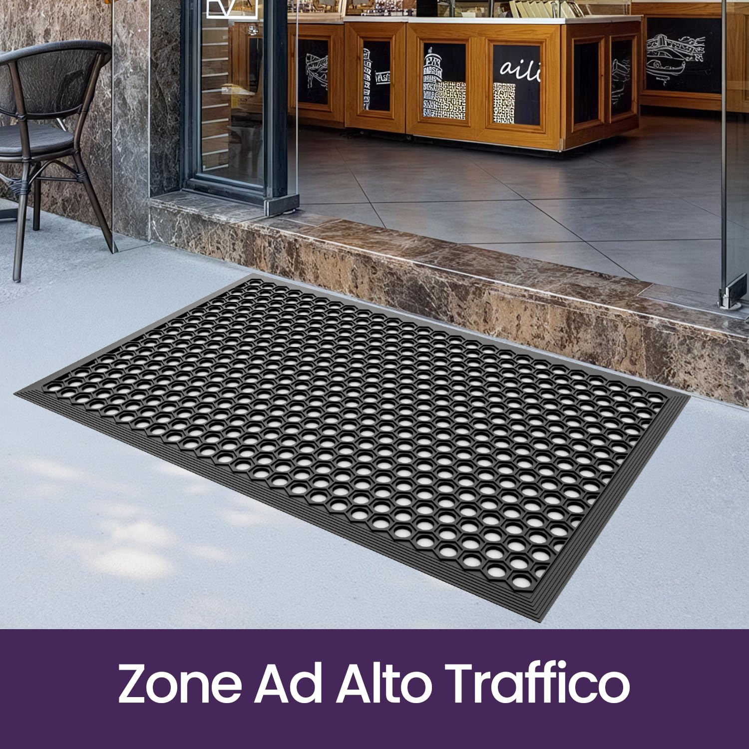 DEXI Zerbino Ingresso Esterno 80 x 120 cm, Antiscivolo | Con Fori di Drenaggio, Impermeabile, Facile da Pulire, per Ingresso, Balcone e Terrazza