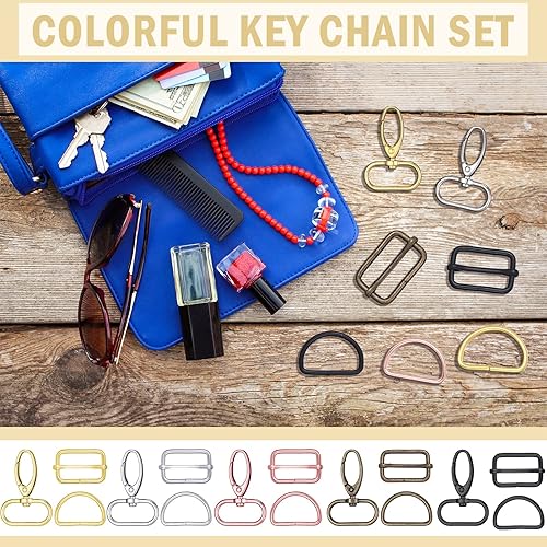 Miniatura 5 de Tudomro 30 piezas de gancho giratorio de arco iris, 10 piezas de gancho giratorio para llavero, 10 anillos en D y 10 hebillas deslizantes Tri Glide