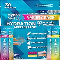 HydroMATE Electrolyte Powder Variety Pack - Low Sugar Hydration Packets, 30 Count for Rapid Rehydration & Energy Boost