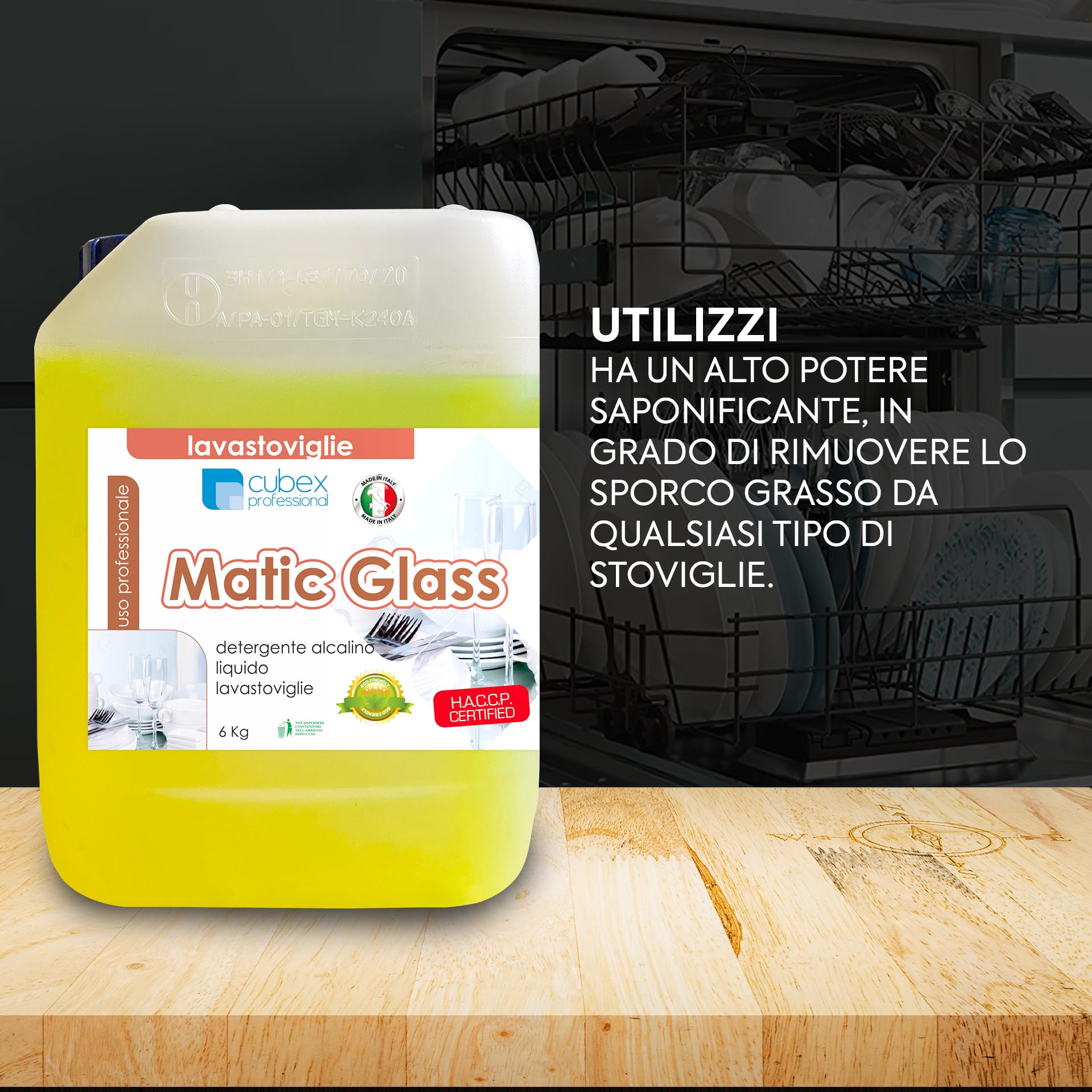 cubex professional MATIC Glass Detergente alcalino Liquido per lavastoviglie 6 kg