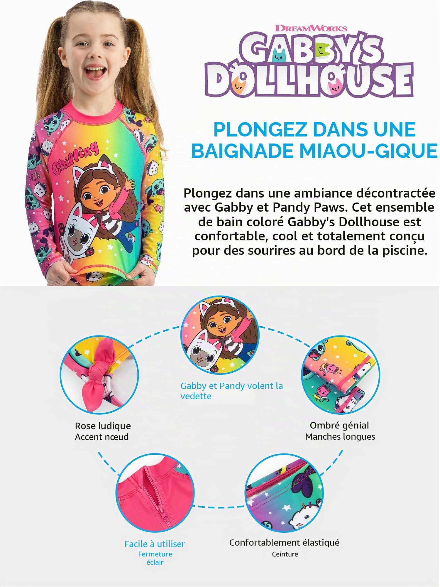DreamWorks Gabbys Dollhouse Maillots De Bain Fille, Deux Piece Maillot De Bain Piscine, Vetement Fille Natacion